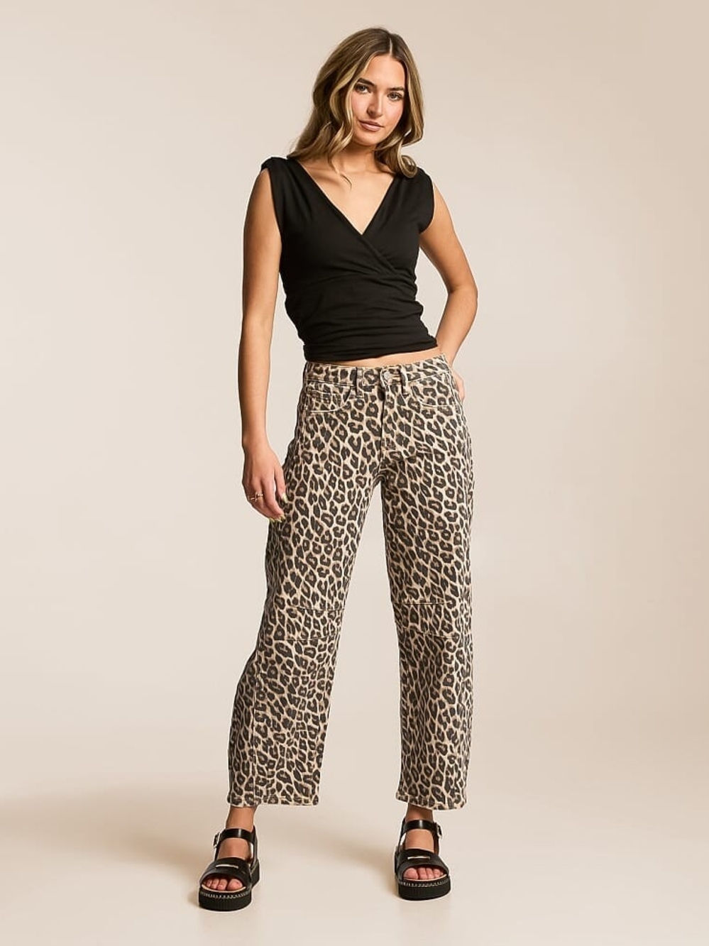VERVET by Flying Monkey "Kate" High-Rise Leopard Print Barrel Leg Jeans